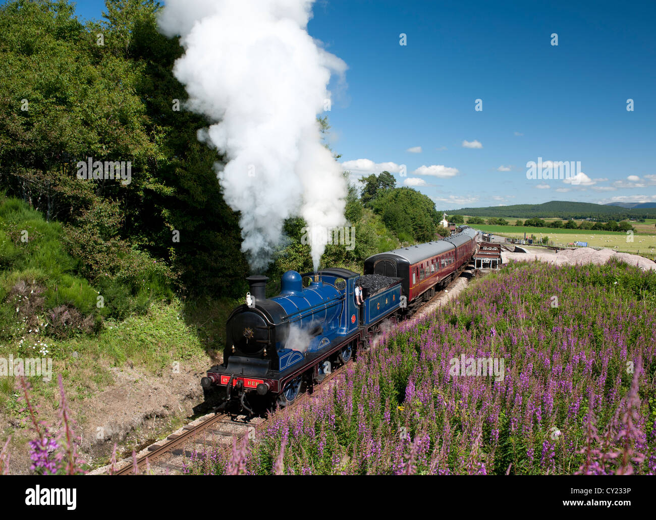 Le Strathspey Railway locomotive vapeur 828 à la station de Broomhill, Strathspey Inverness-shire. 8727 SCO Banque D'Images