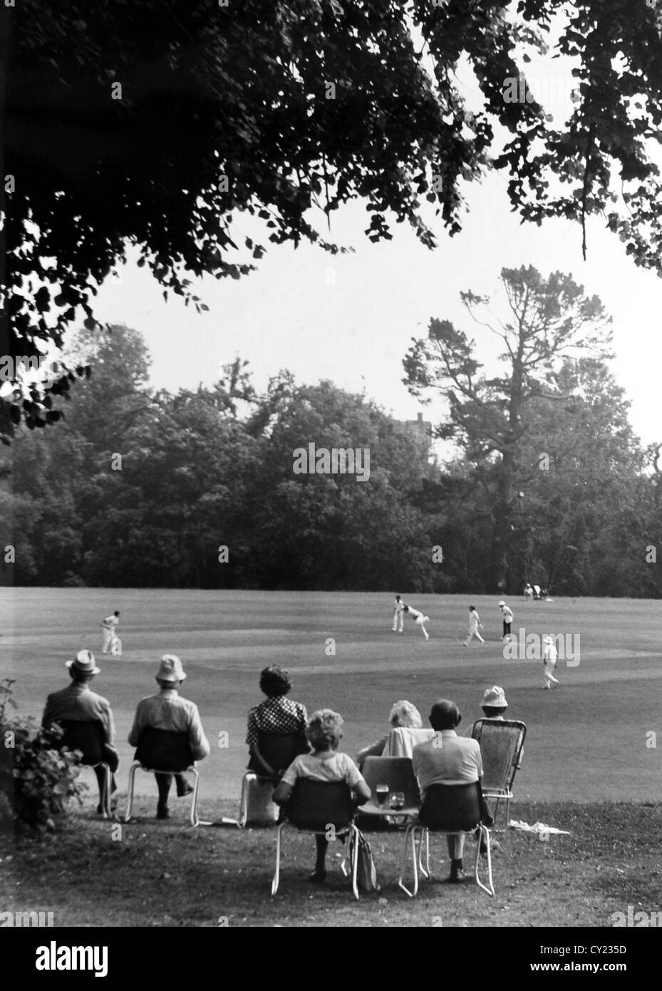 Regardant de cricket au château d'Arundel du terrain en 1988 Banque D'Images