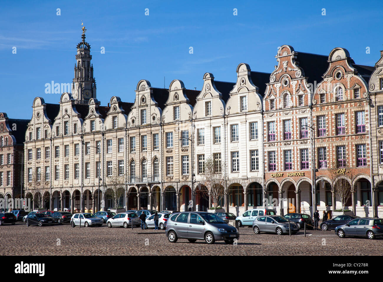 Façades de bâtiment baroque flamand, Arras Nord Pas de Calais, France Banque D'Images