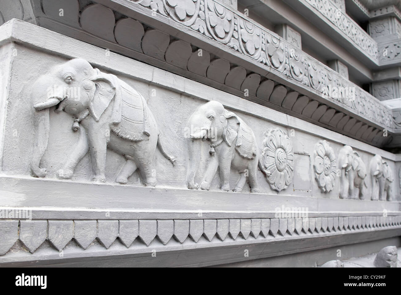 Temple hindou de la sculpture sur pierre du mur extérieur, à l'Éléphant de secours Banque D'Images