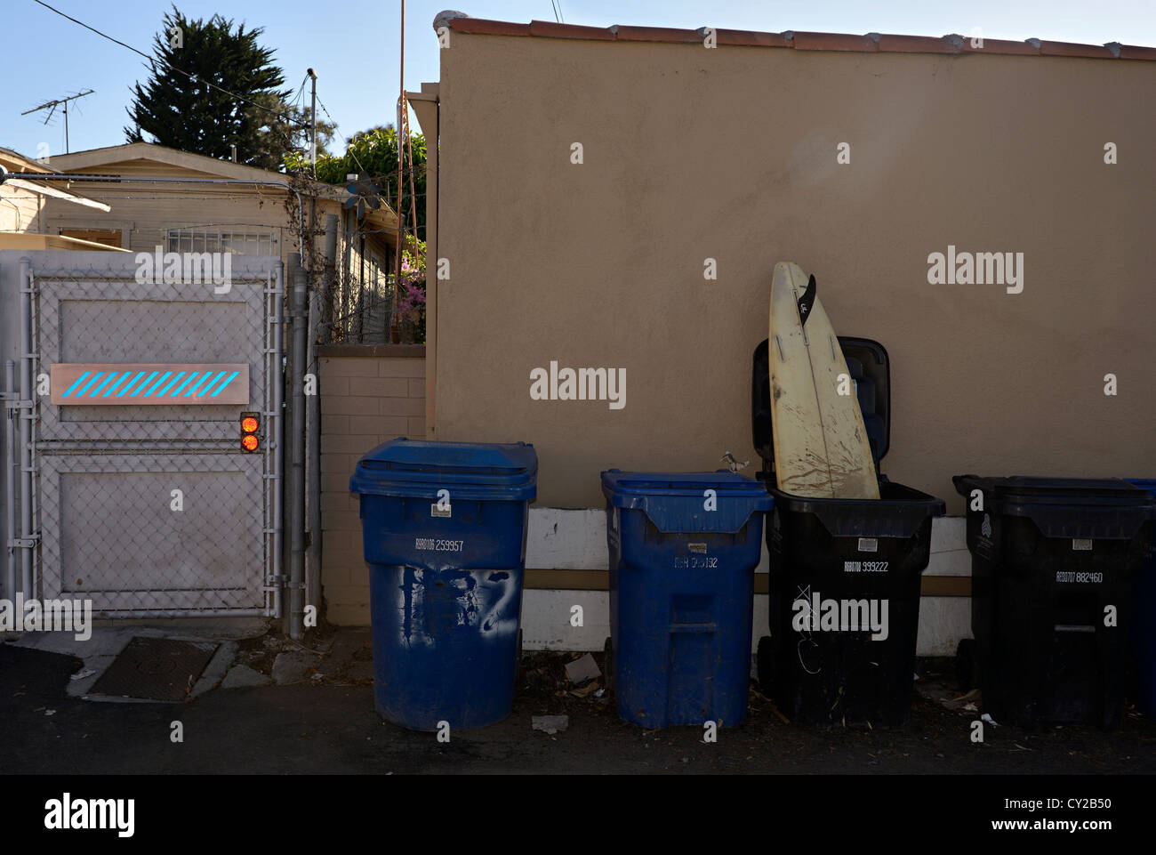 Planche de surf dans une poubelle venice en Californie Banque D'Images