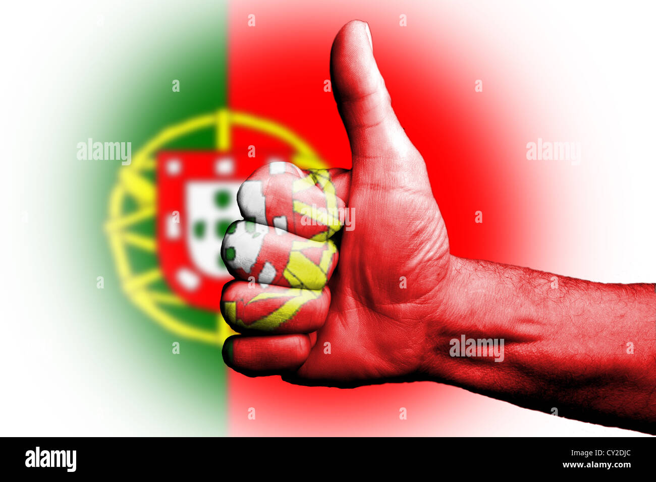 Coup de pouce pour de Portugal Portugais, métaphore sportive nous allons gagner l'emporter,vote de confiance pour le pays et les gens. Banque D'Images