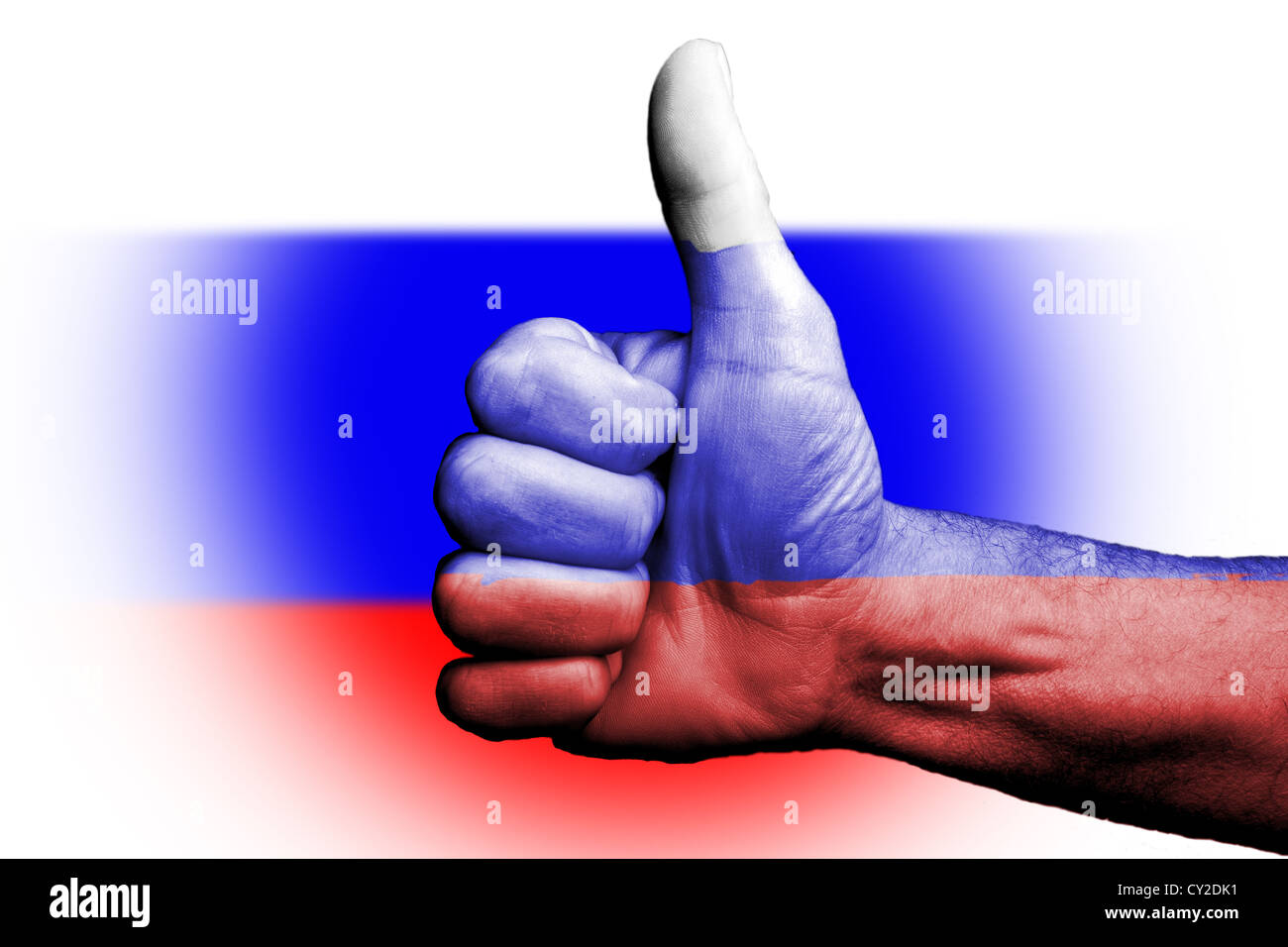 Thumbs up pour la Russie pour les Russes, métaphore sportive nous allons gagner l'emporter,vote de confiance pour le pays et les gens. Banque D'Images