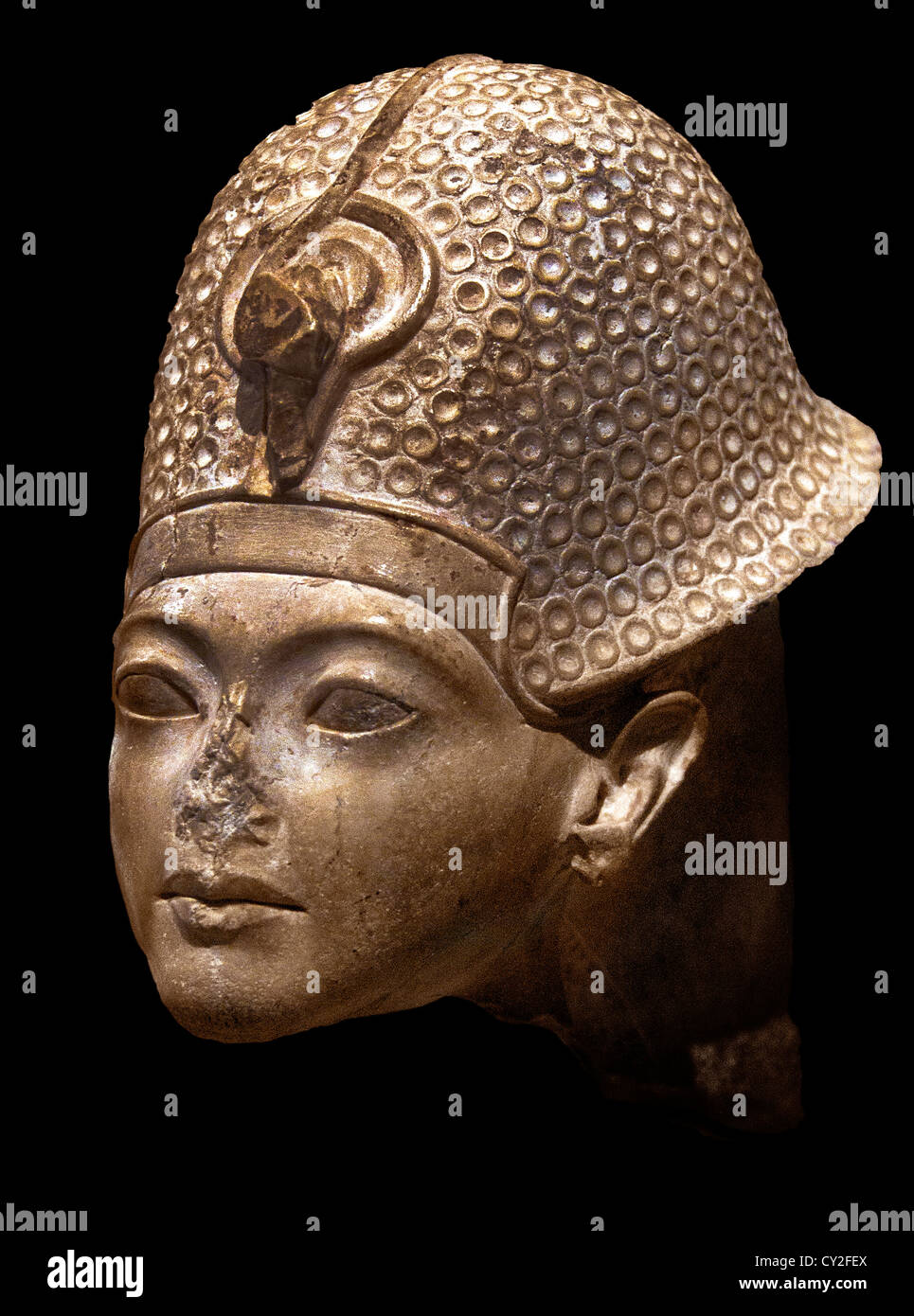 Tête de Toutankhamon pharaon Toutankhamon Nouvel Empire Dynastie Amarnienne 18 1336-1327 B.C. 23 cm Égypte égyptien Banque D'Images