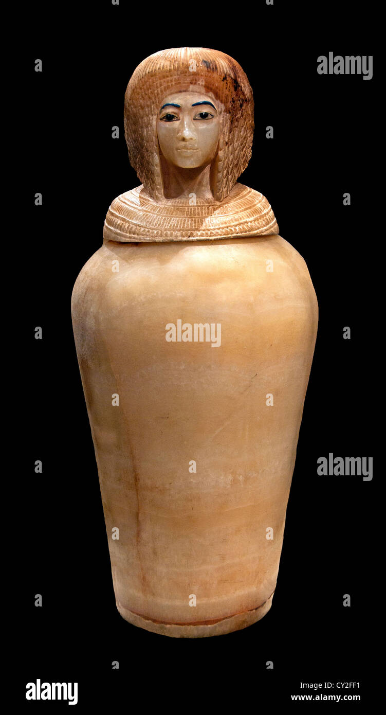 Jar canopes Nouveau Royaume dynastie 18 1353 - 1336 BC règne Akthenaten Albaster de Thèbes égyptienne Egypte Vallée des Rois Banque D'Images