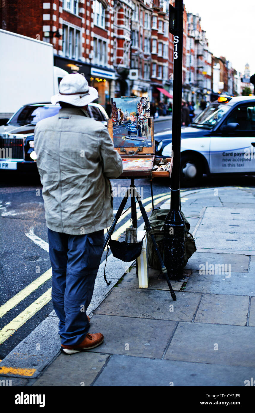 Peinture à l'huile de l'artiste, Marylebone High Street, Londres, Angleterre, Royaume-Uni, Europe Banque D'Images
