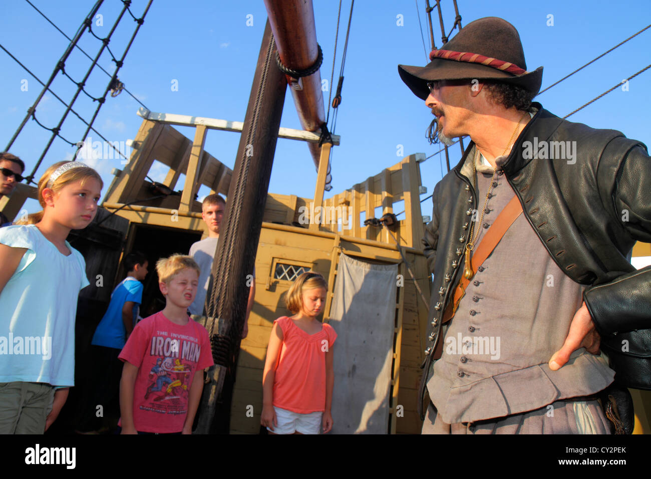 Massachusetts Plymouth, Plymouth Bay, Pilgrim Memorial State Park, 1620, atterrissage, Plimoth Plantation Mayflower II Museum, homme hommes hommes adultes adultes, re promulguer Banque D'Images