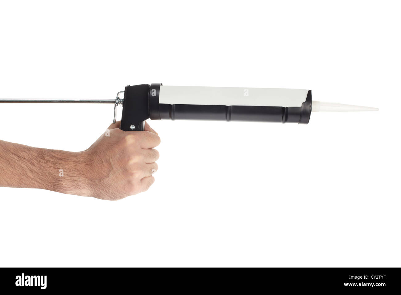 L'application de silicone avec un pistolet à calfeutrer tool Banque D'Images