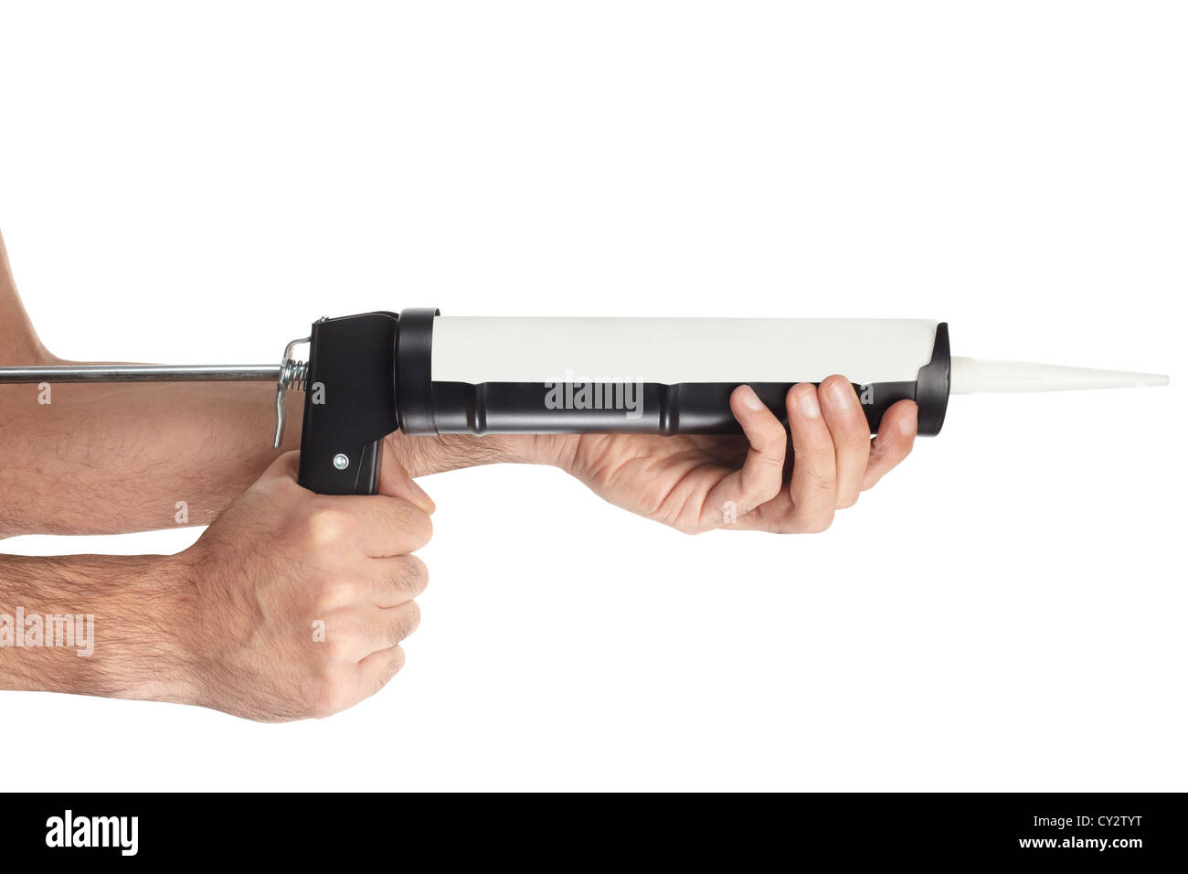 Pistolet à calfeutrer et part on white Banque D'Images