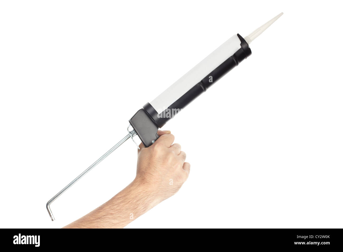 Pistolet à calfeutrer et part on white Banque D'Images