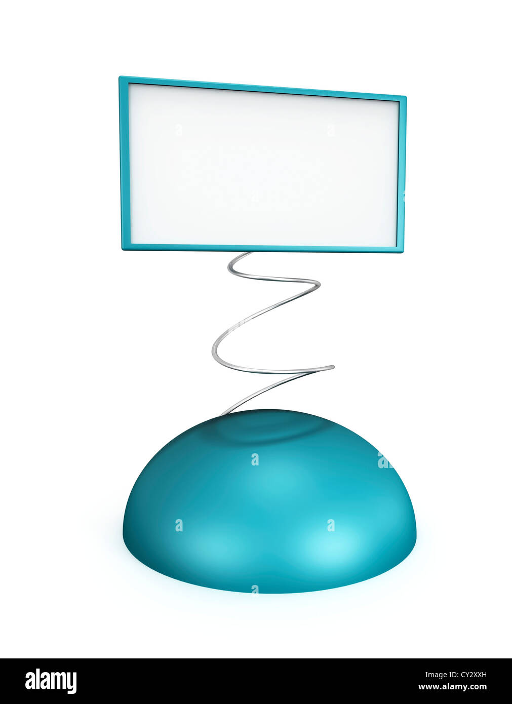 Stand bleu avec carte vierge sur un fond blanc Banque D'Images