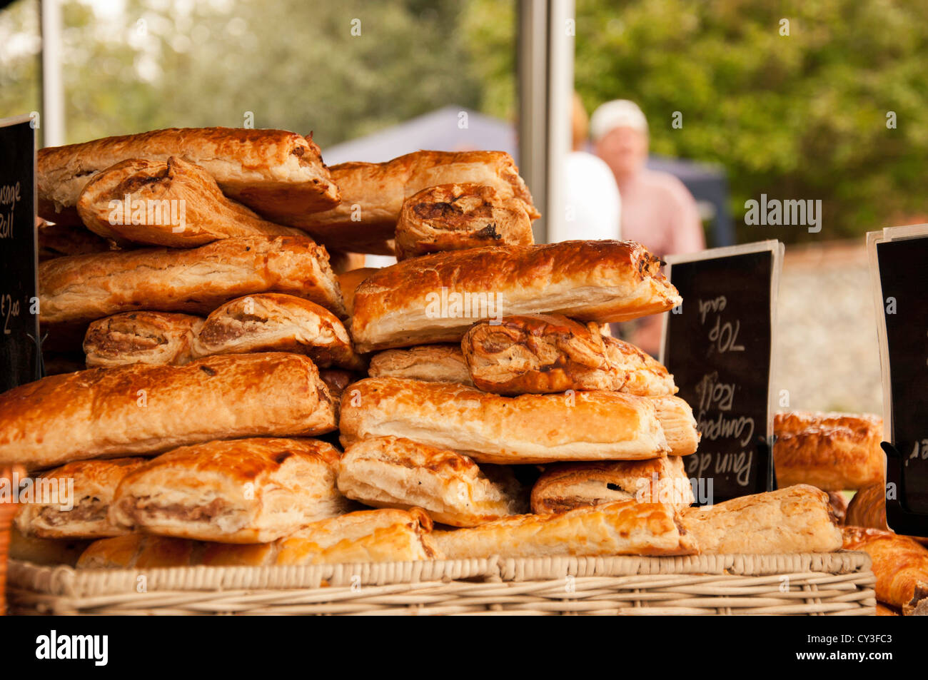 Sélection de produits de boulangerie Pains saucisse Banque D'Images