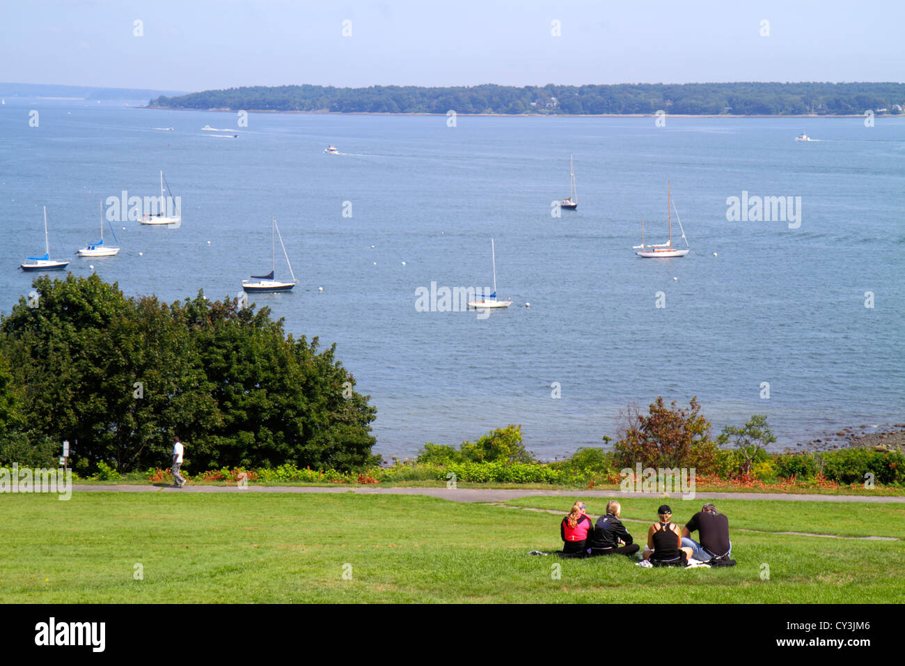 Portland Maine, Casco Bay, fort ft. Allen Park, pittoresque, pelouse, ME120825046 Banque D'Images