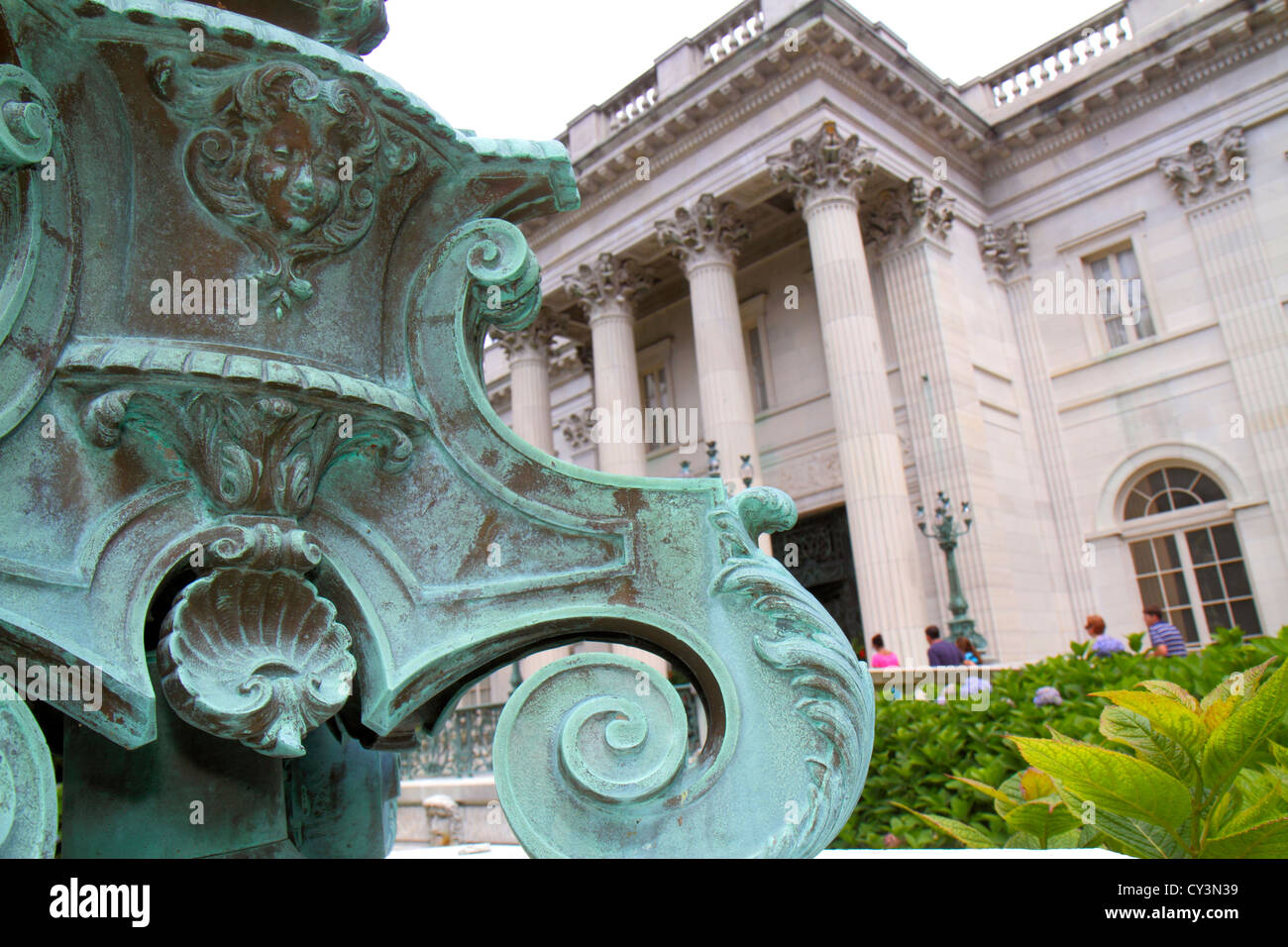 Newport Rhode Island,Nouvelle-Angleterre,Bellevue Avenue,Marble House 1892,Gilded Age Mansions,musée,Newport Preservation Society,avant,base de lampadaire,Vanderb Banque D'Images