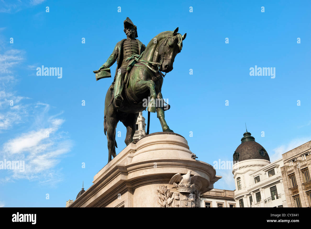 L'avenue Aliados, Dom Pedro IV Statue, Porto, Portugal Banque D'Images