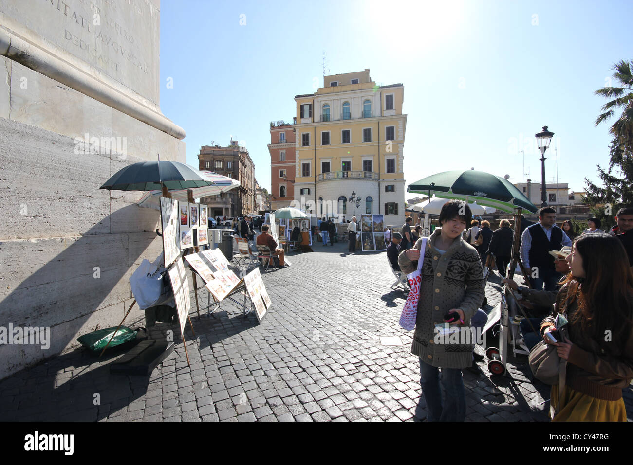 La Trinità dei Monti, d'art et d'artisanat des tabourets, peintures, peintres, Rome, rue, Italie, voyages, photoarkive Banque D'Images