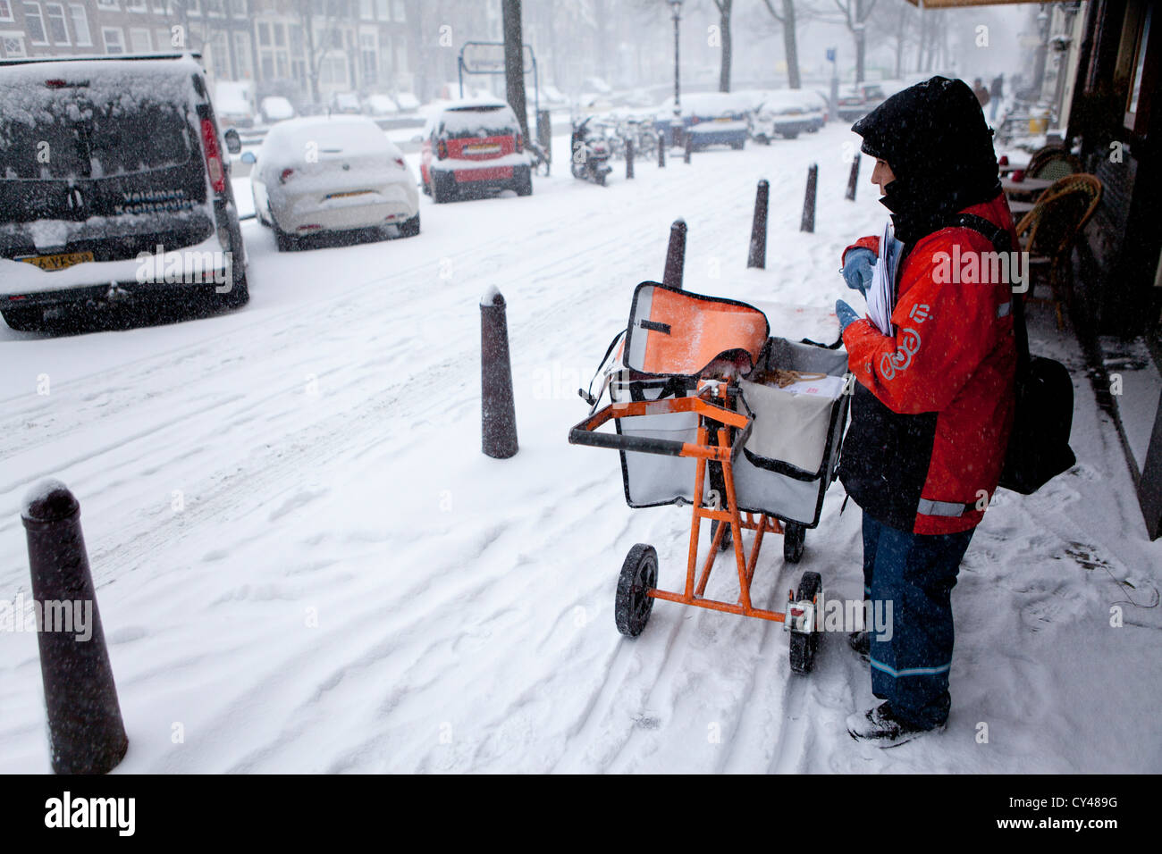 Première neige à Amsterdam dans l'hiver de 2012 Banque D'Images