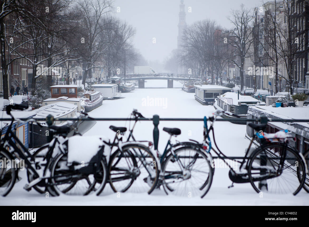 Première neige à Amsterdam dans l'hiver de 2012 Banque D'Images
