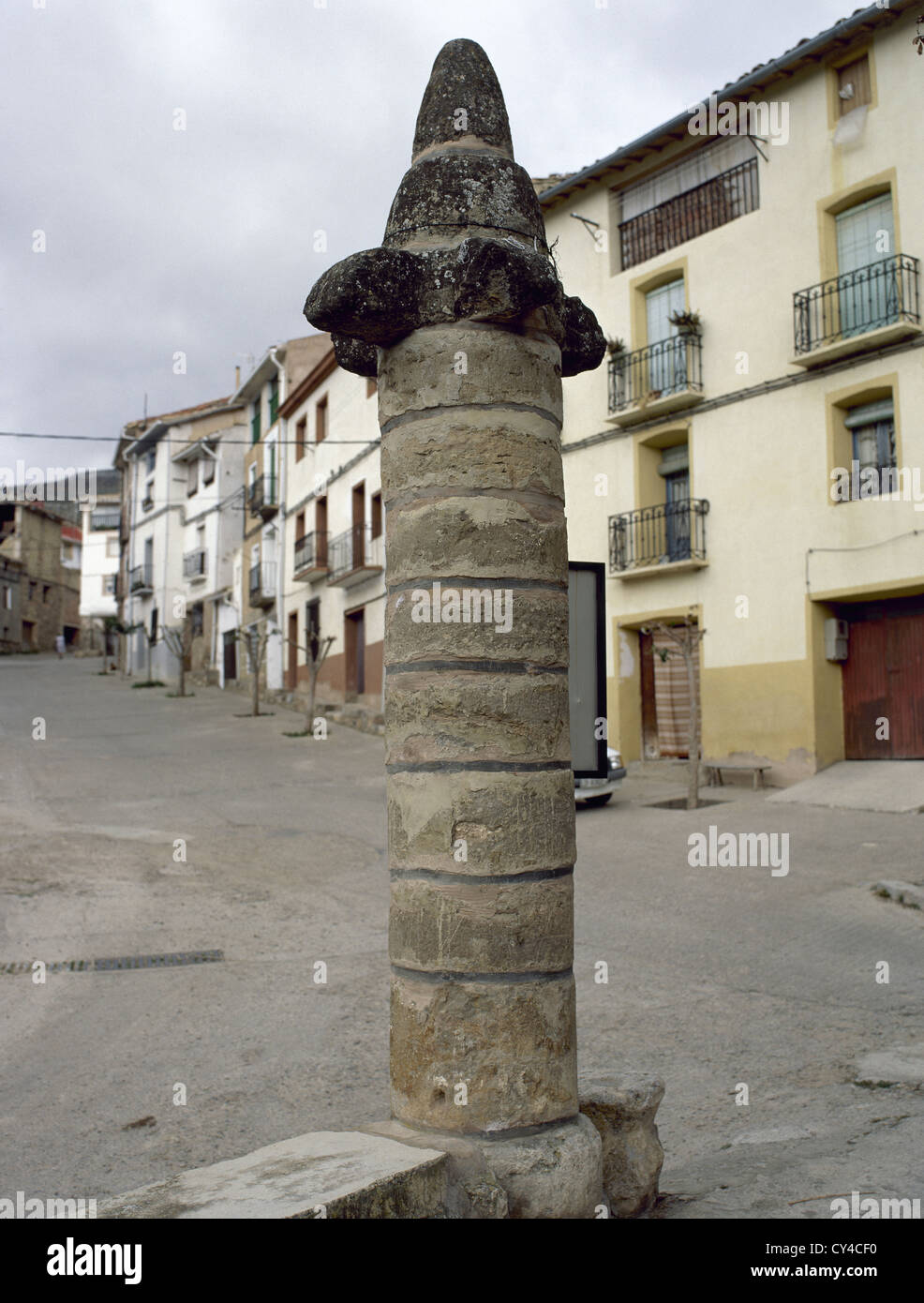 Pilori des sanctions. Moyen-Âge. Muro de Aguas. La Rioja. L'Espagne. Banque D'Images