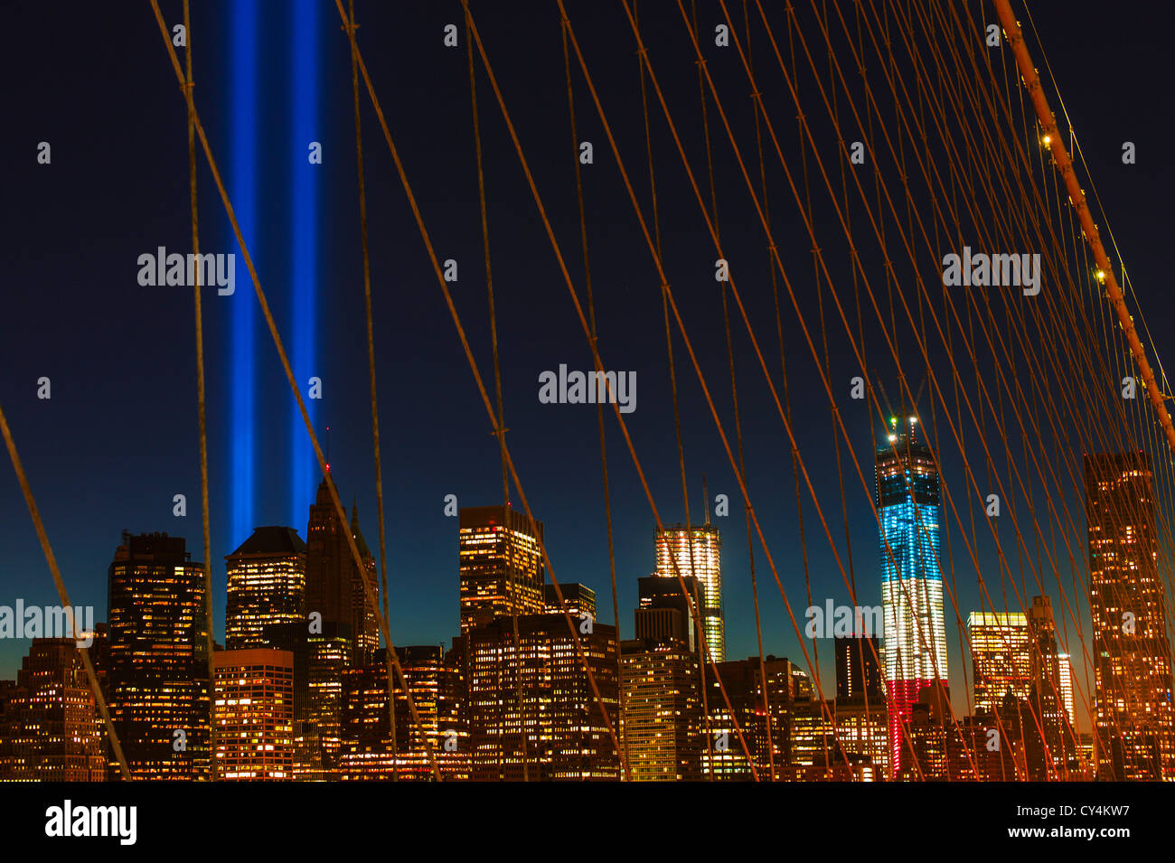 USA, New York, New York, Manhattan, World Trade Center Memorial, de rendre hommage à la lumière Banque D'Images