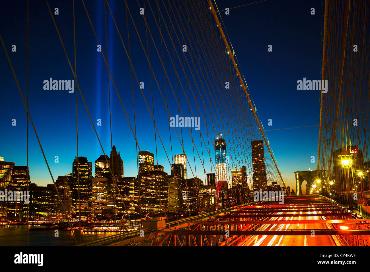 USA, New York, New York, Manhattan, World Trade Center Memorial, de rendre hommage à la lumière Banque D'Images