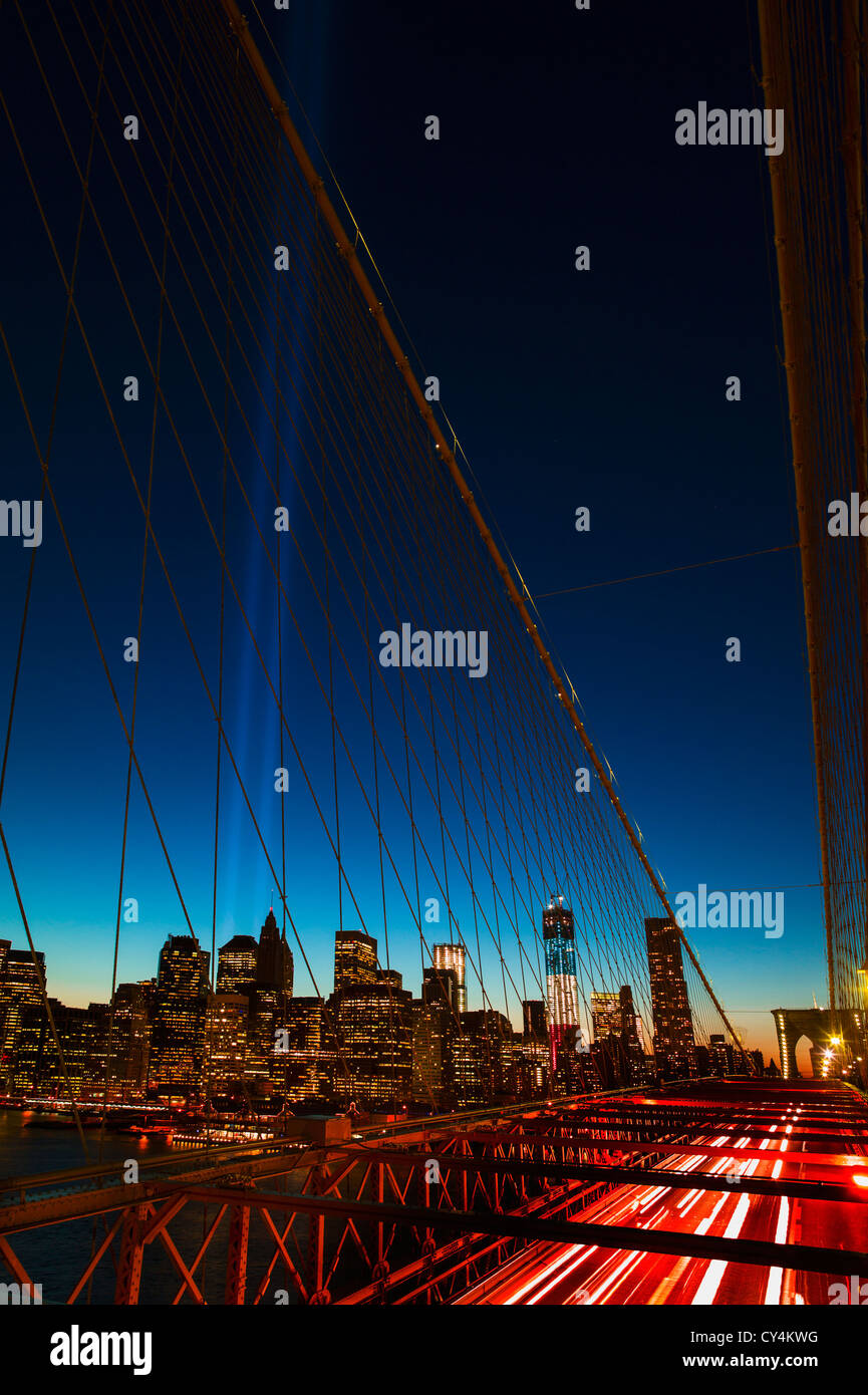 USA, New York, New York, Manhattan, World Trade Center Memorial, de rendre hommage à la lumière Banque D'Images
