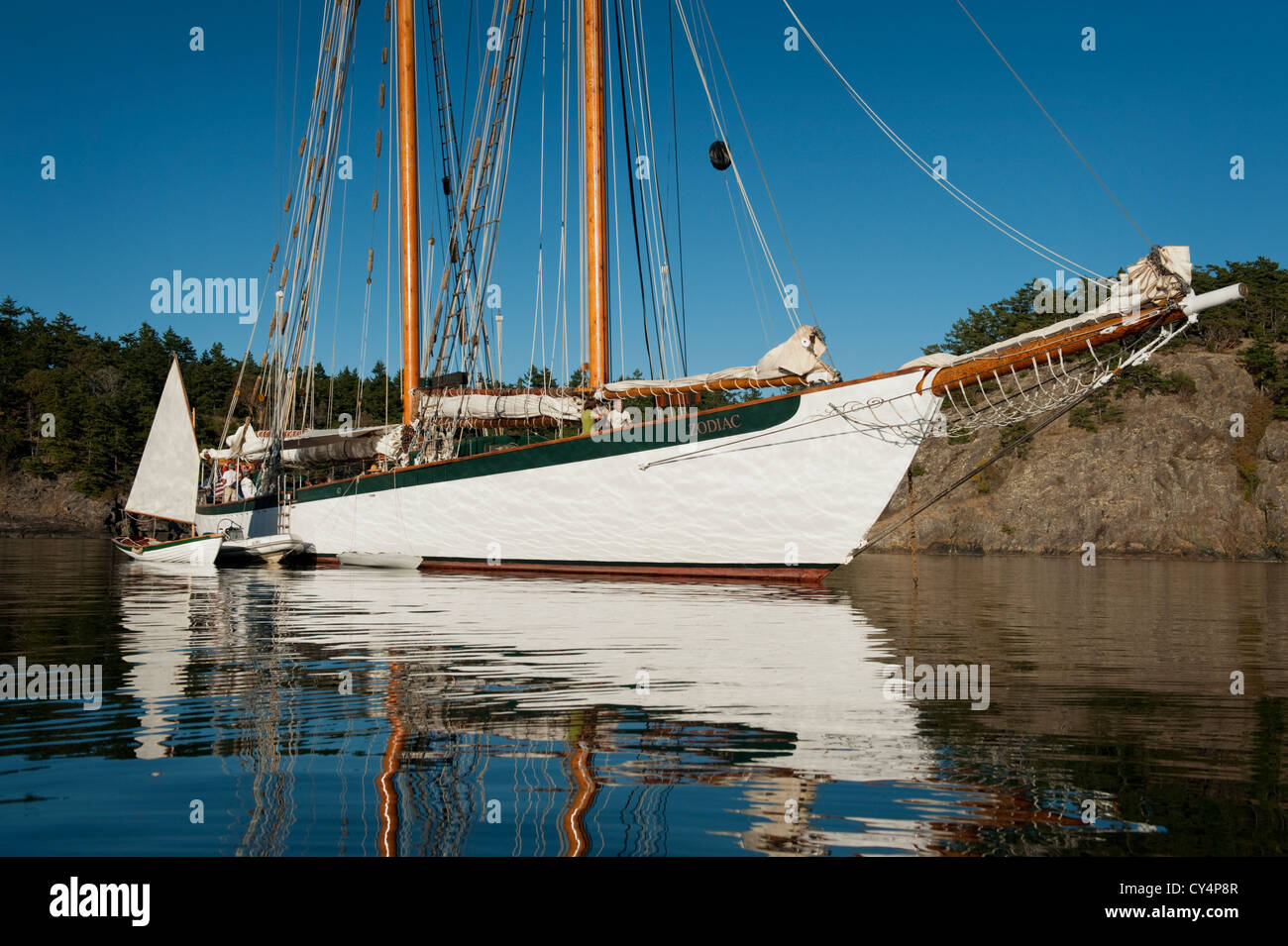 La goélette historique Zodiac ancré à Shaw Island dans les îles San Juan de la région de Puget Sound dans l'État de Washington, USA. Banque D'Images