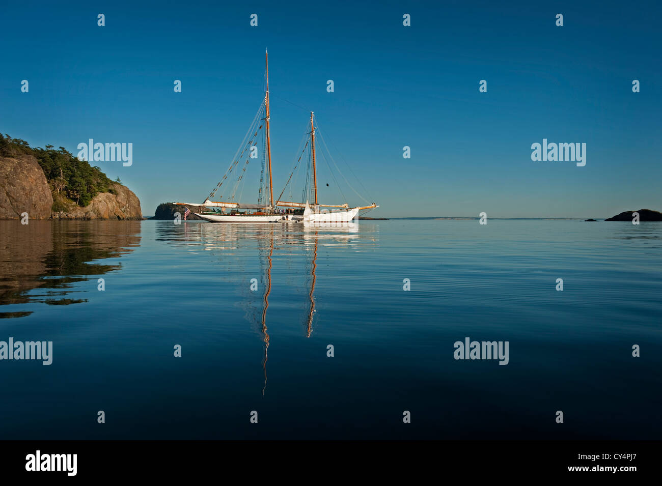 La goélette historique Zodiac ancré à Shaw Island dans les îles San Juan de la région de Puget Sound dans l'État de Washington, USA. Banque D'Images