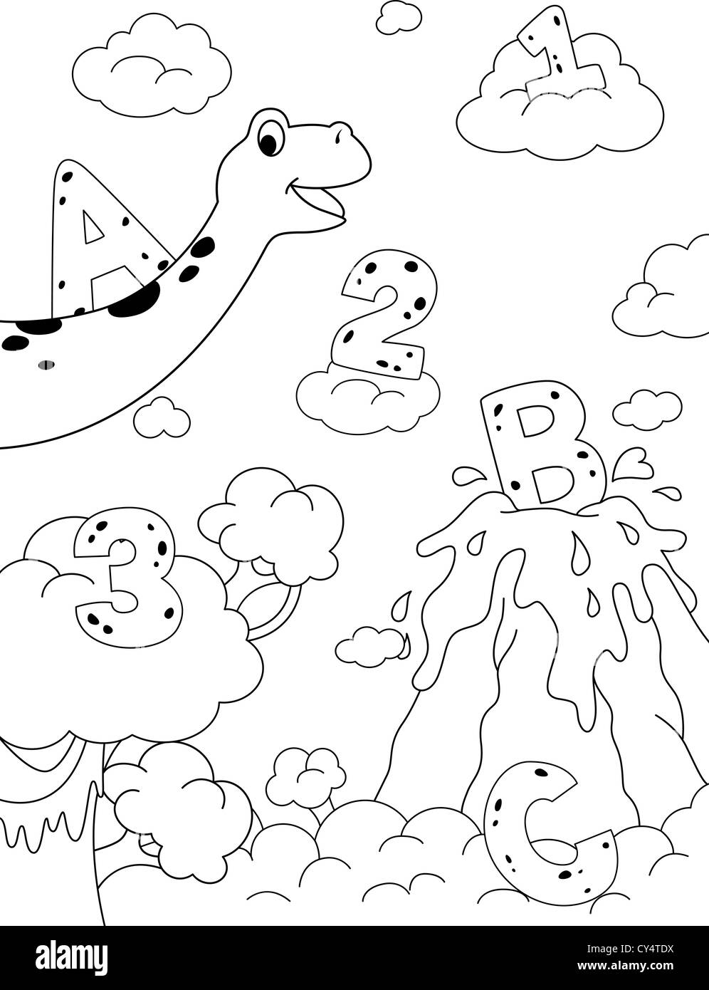 Illustration de dinosaures et d'une jungle préhistorique qui peuvent être colorés Banque D'Images