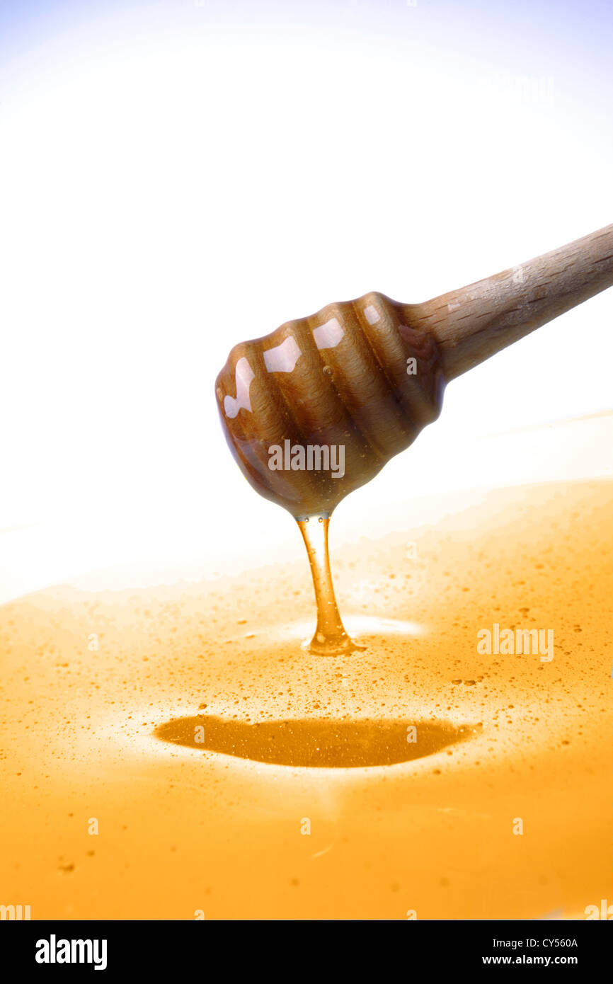 Pot de miel, une cuillère de miel Banque D'Images