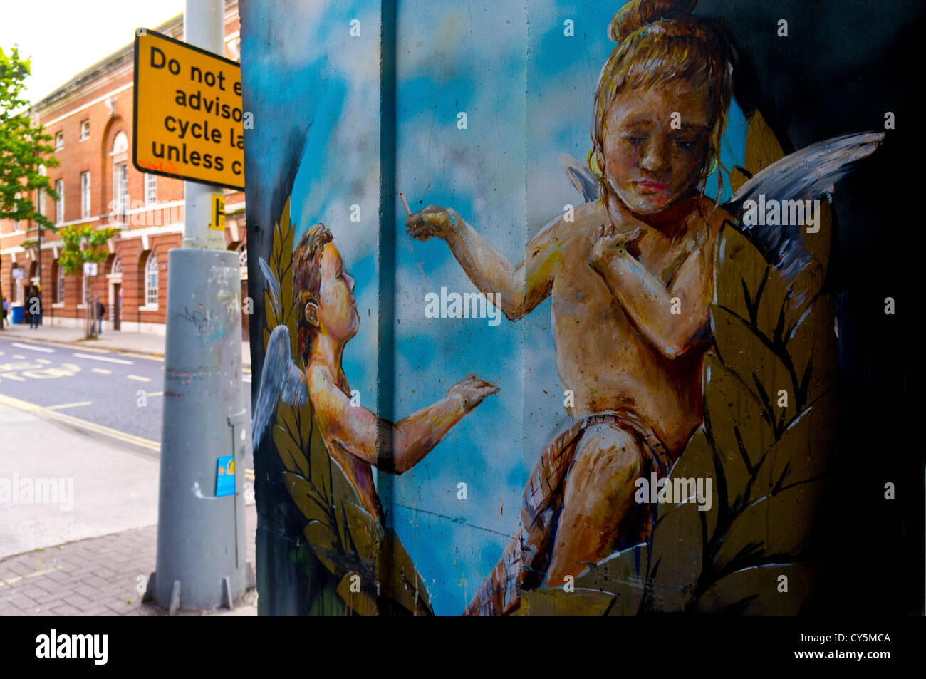 Street art à la "voir" l'exposition sur Nelson Street, Bristol, Royaume-Uni. Banque D'Images