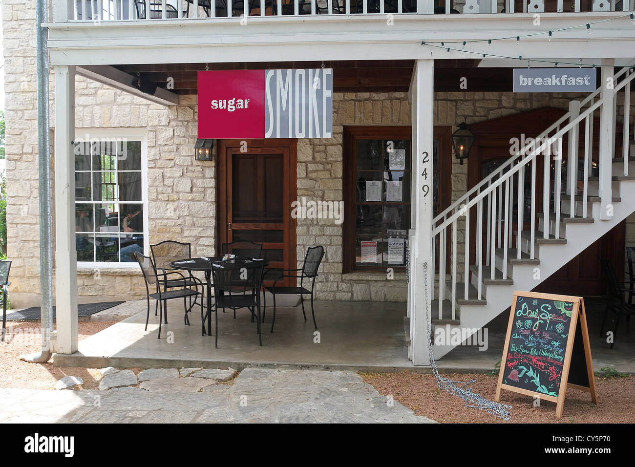 Le sucre et la fumée, un restaurant et une boulangerie à Fredericksburg, au Texas Banque D'Images