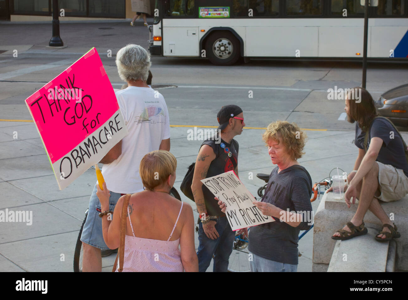 Les manifestants pro-avortement de l'homme. State Capitol, Madison, Wisconsin Banque D'Images