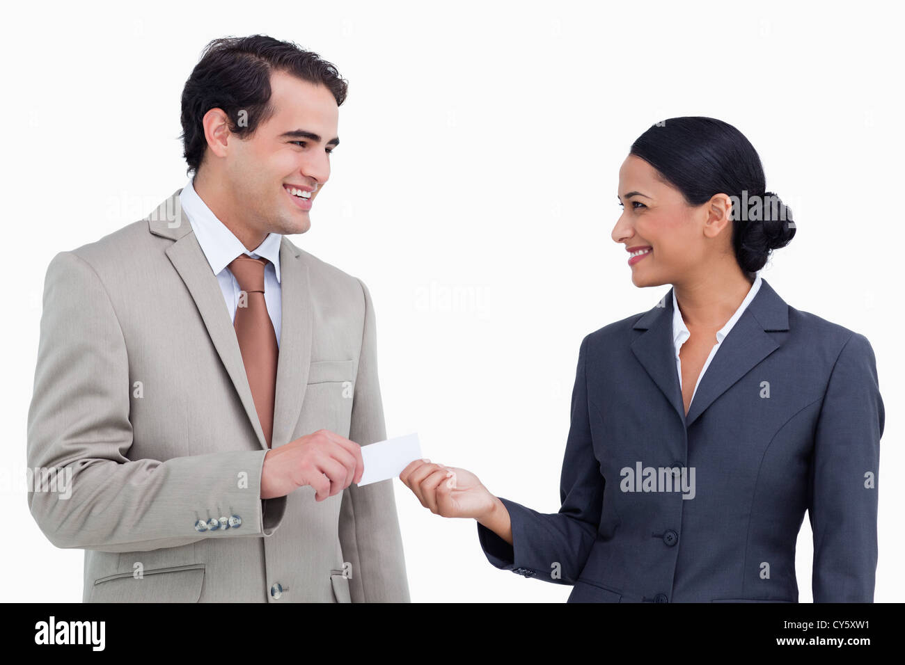 Smiling partenaire ventes Echange de cartes Banque D'Images
