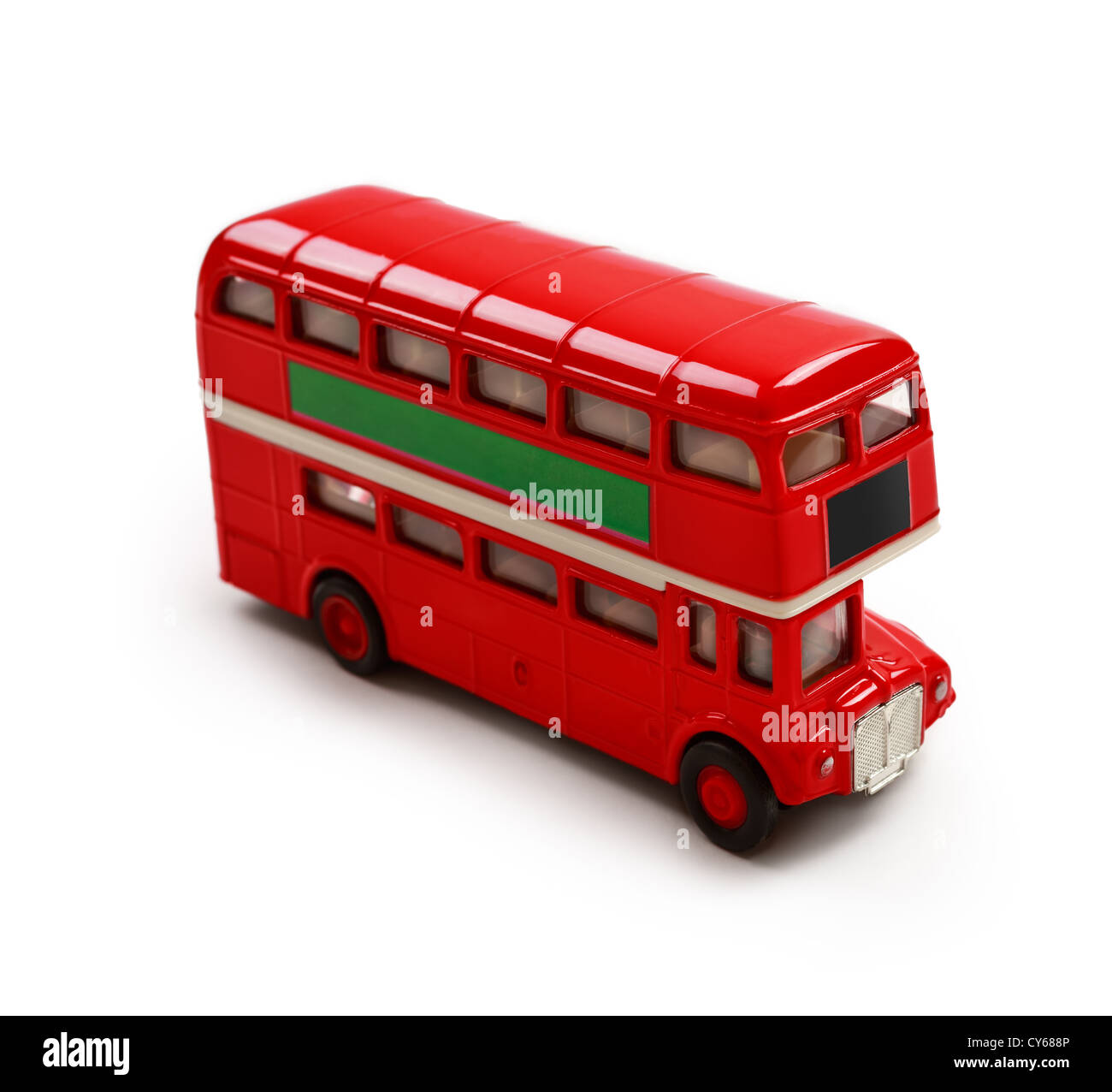 London bus rouge isolé sur fond blanc avec ombre douce (photo d'un modèle) Banque D'Images