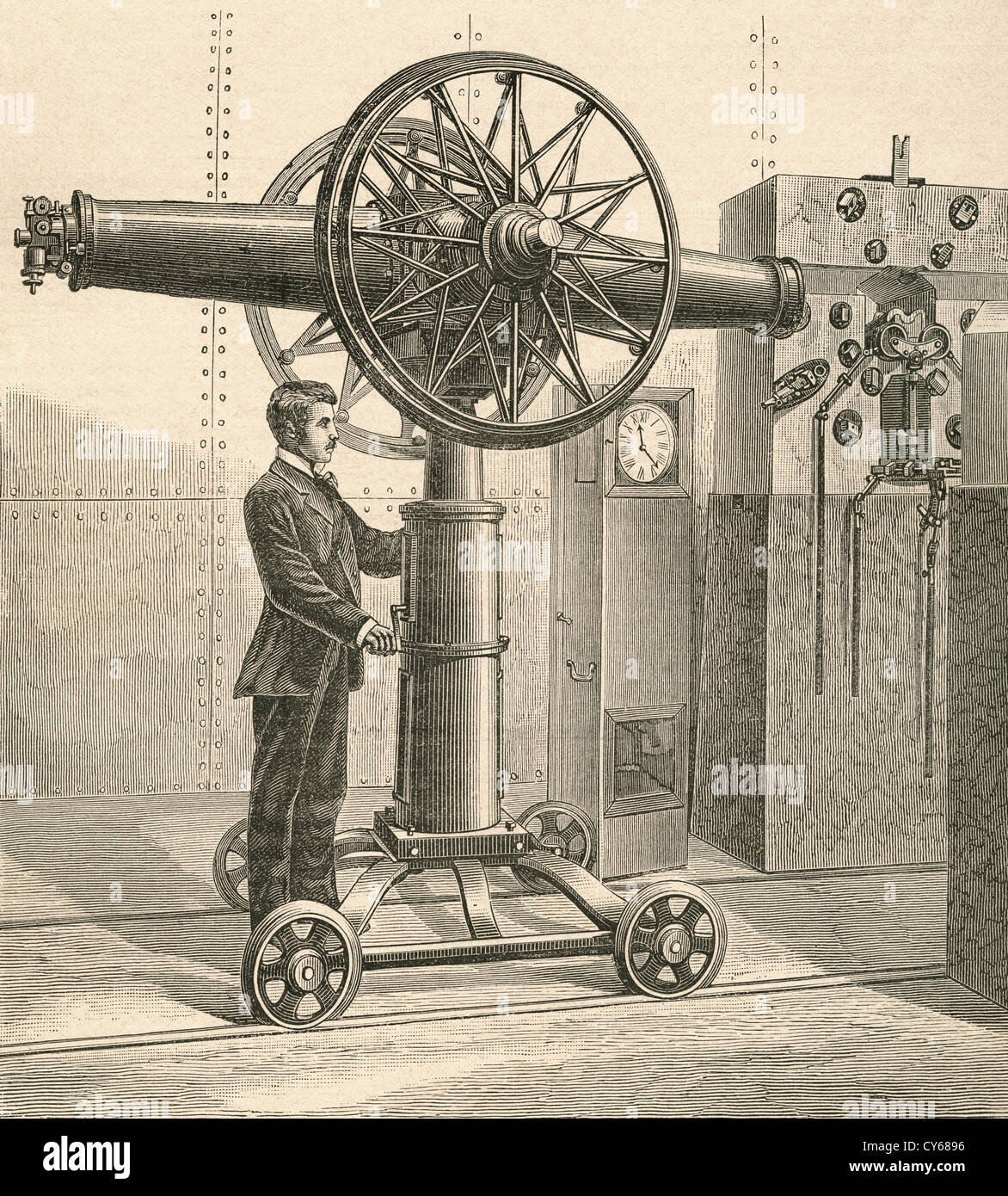 Un cercle méridien 19e siècle dans l'Observatoire de Paris, un instrument utilisé pour mesurer le transit de l'étoile. Banque D'Images