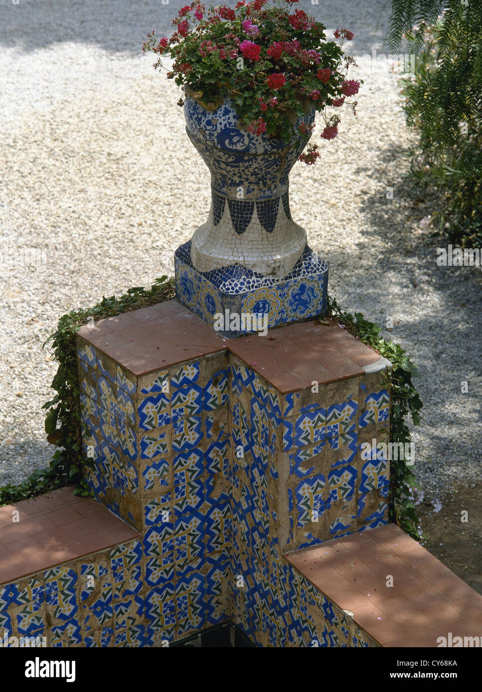 L'Espagne. Barcelone. Bellesguard ou Casa Figueras (1900-1909) par Antonio Gaudi (1852-1885). Jardin. Détail. Banque D'Images