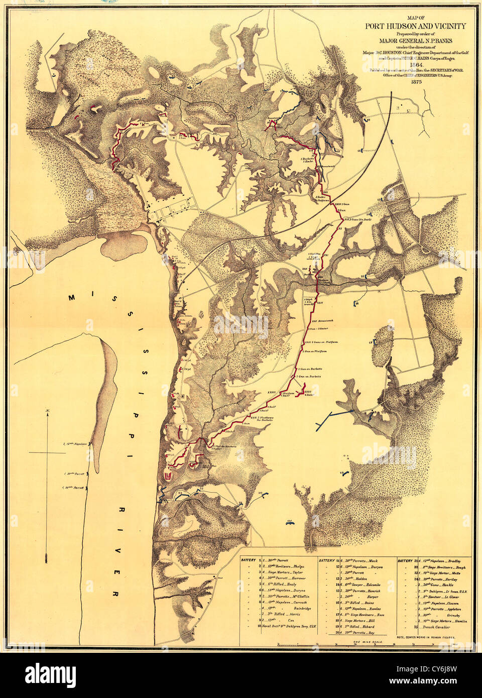 Plan de Port Hudson et environs, guerre civile USA Banque D'Images