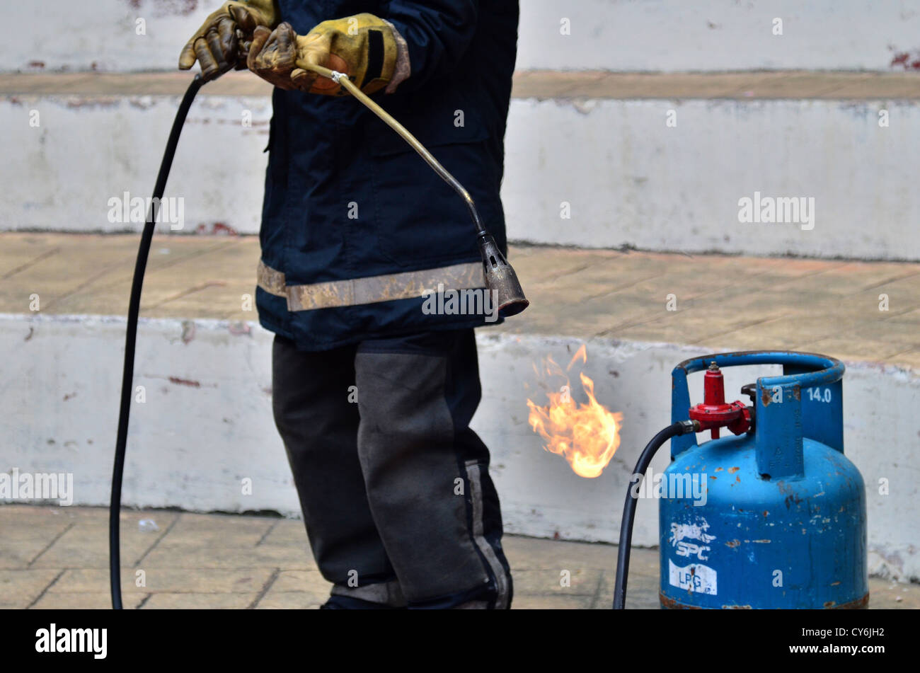 Bouteille de gaz et d'incendie Banque D'Images
