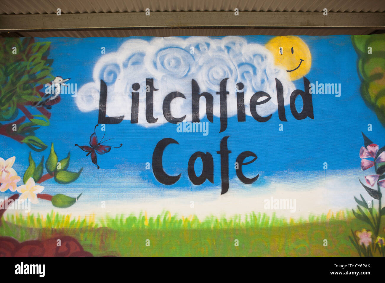 Litchfield cafe sign in Litchfield National Park, Territoire du Nord, Australie. Banque D'Images