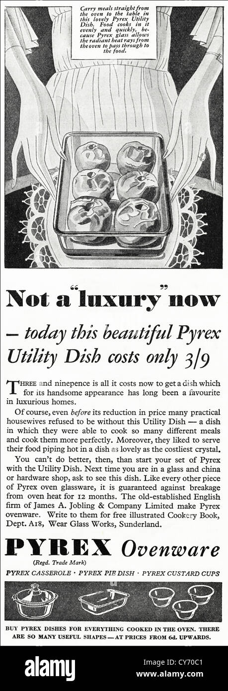 1930 Original vintage publicité imprimée à partir de l'anglais ovenwear Pyrex publicité magazine de consommation Banque D'Images