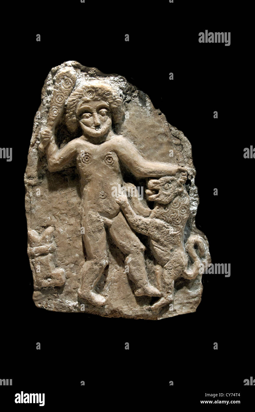 Bas-relief de plâtre albâtre Heracles syrien Syrie 1er siècle après JC Temple d'Atargatis Dura Europos Ier siècle apr Banque D'Images