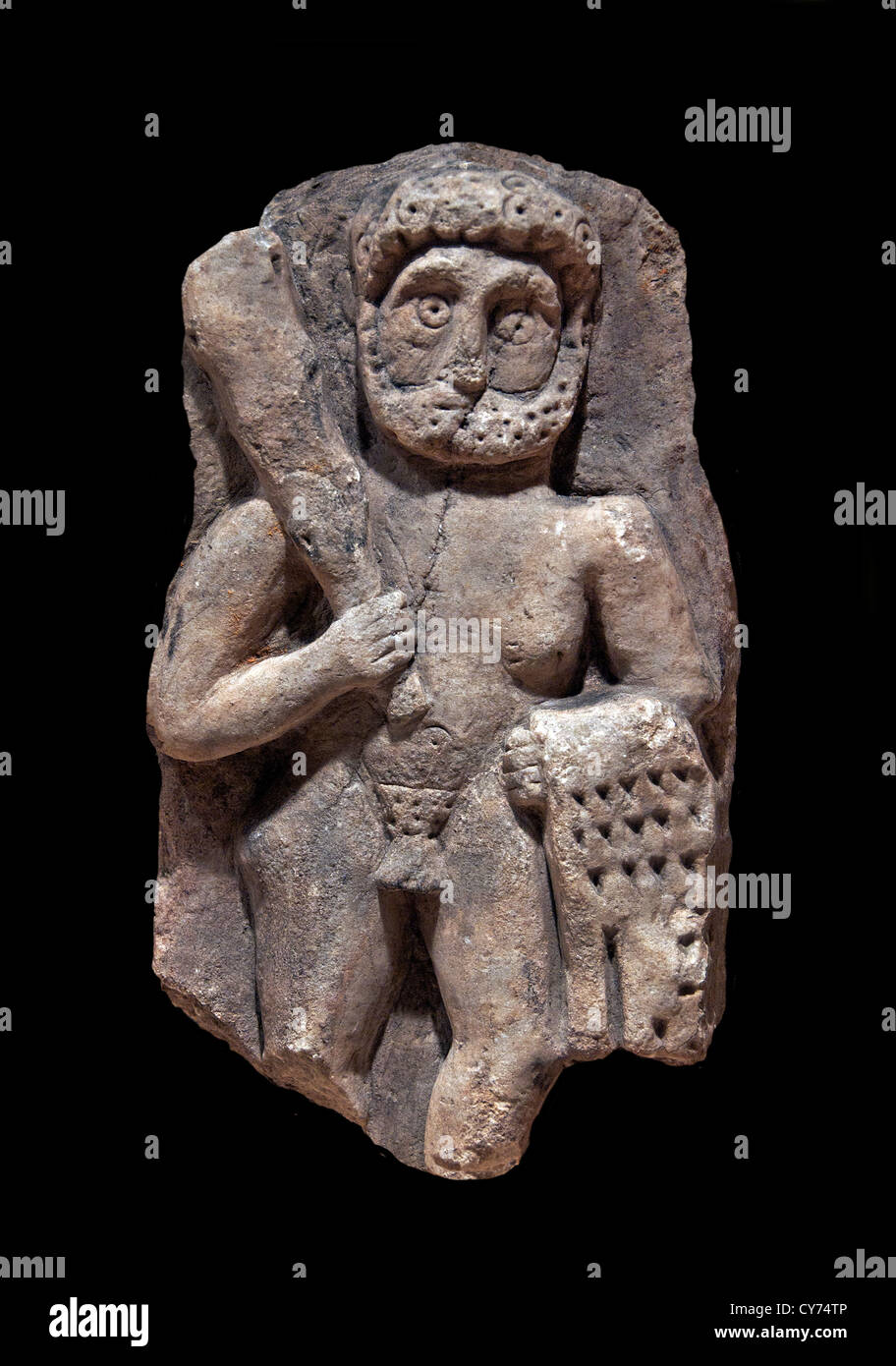 Bas-relief de plâtre albâtre Heracles Syrie République Temple d'Atargatis Dura Europos 2e siècle ap. Banque D'Images