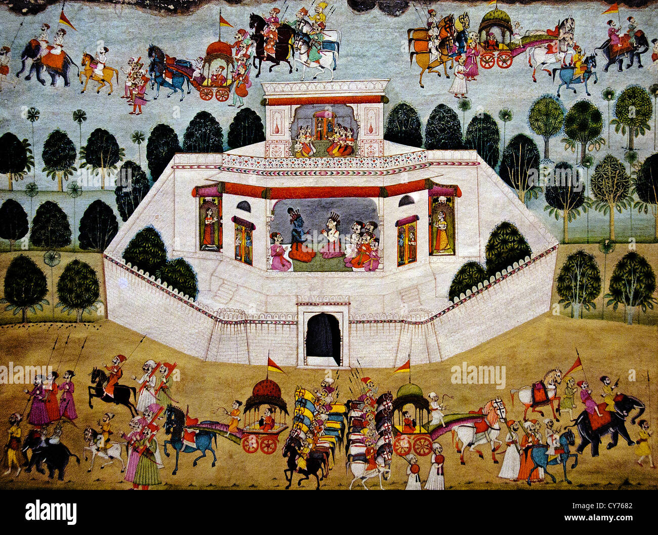 Krishna et Balarama dans un palais fortifié Bhagavata Purana histoires anciennes du seigneur Vishnu 1700 Inde Rajasthan Bikaner 37 Banque D'Images