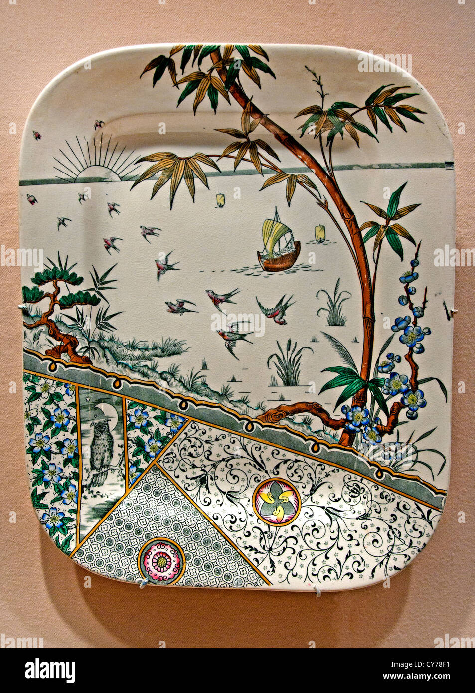 Platter Gildea et Walker 1881 Longport Anglais Angleterre 41,1 x 32,1 cm Faïence Céramique Banque D'Images