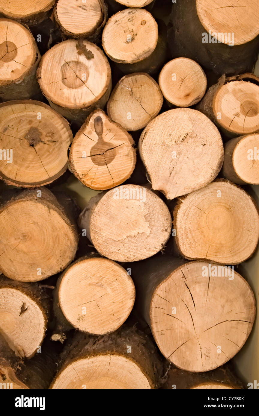 Pile de bois haché jusqu'à faire une décoration dans une pub pour l'environnement Banque D'Images