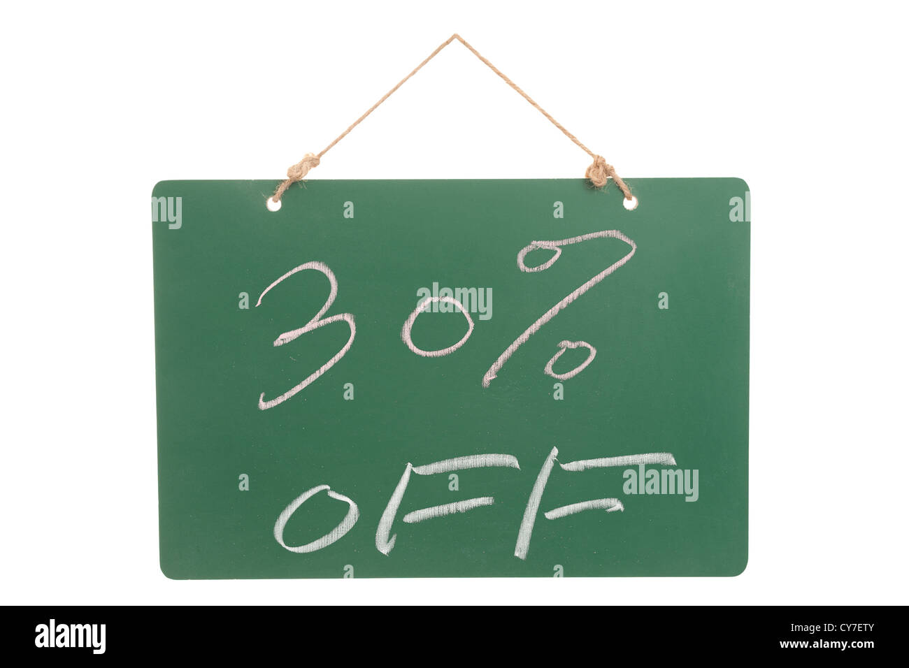 Trente pour cent mots écrits sur green board isolated on white Banque D'Images