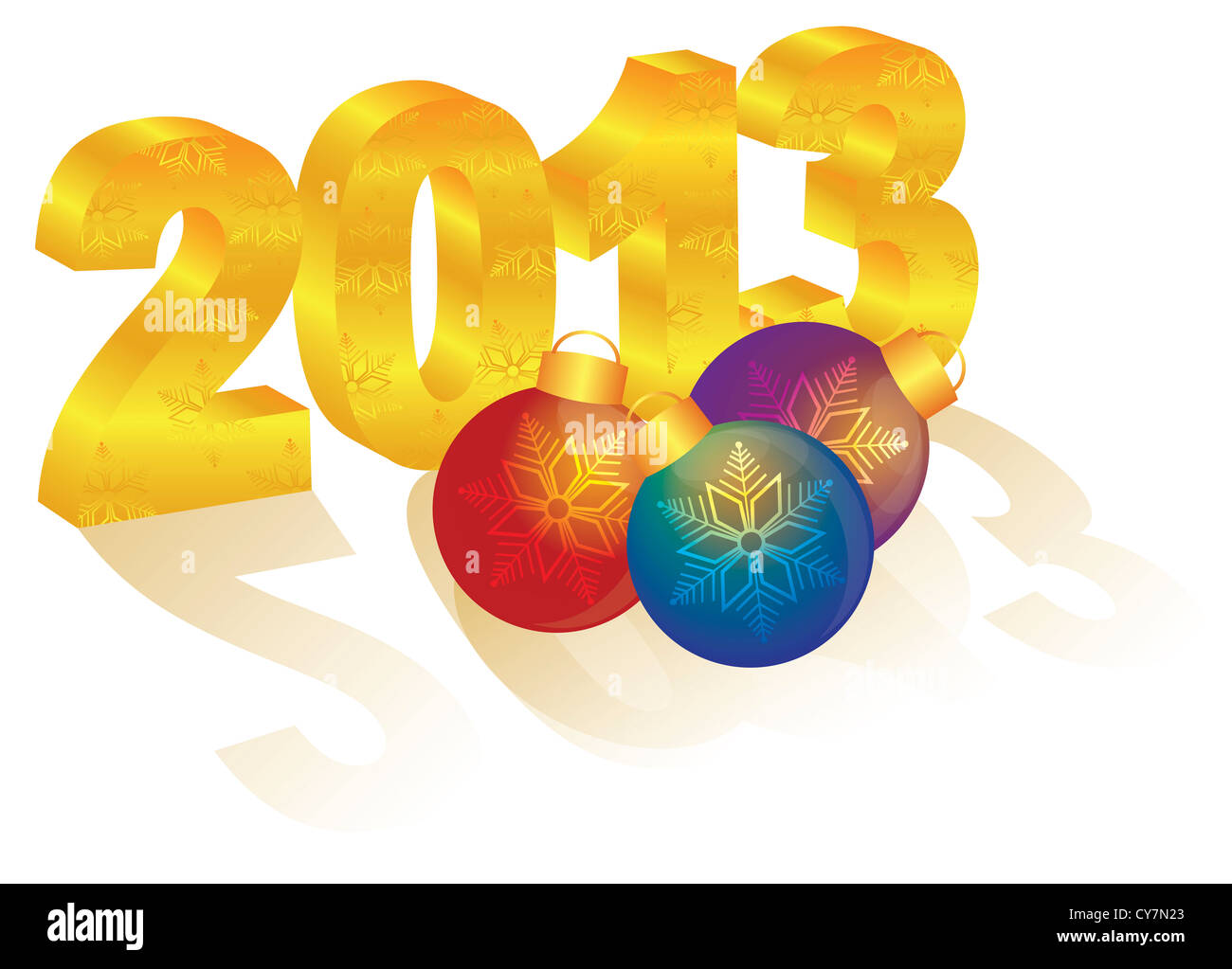 2013 Bonne Année 3D Gold Chiffres et ornements colorés avec de longues ombres isolé sur fond blanc Banque D'Images