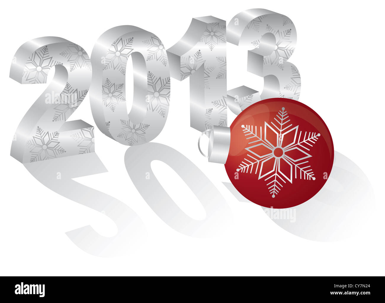 2013 Bonne Année 3D Chiffres et ornement rouge avec de longues ombres isolé sur fond blanc Banque D'Images