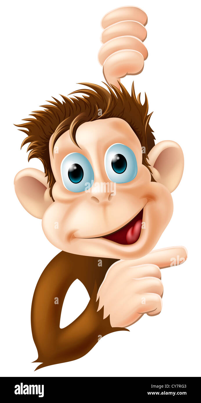 Un très heureux monkey pointant personnage ou mascot Banque D'Images